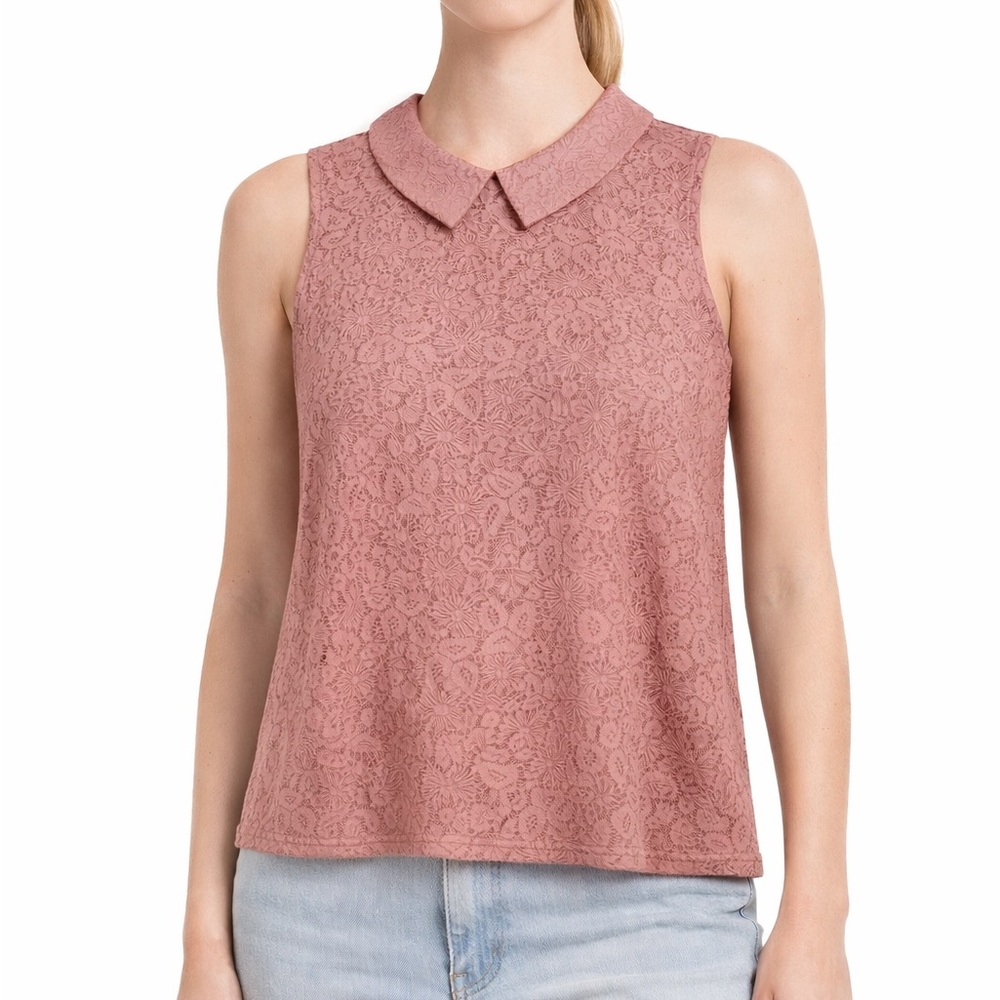 Topshop Pink Lace Sleeveless Blouse with Peter Pan Collar Size US‎ 2